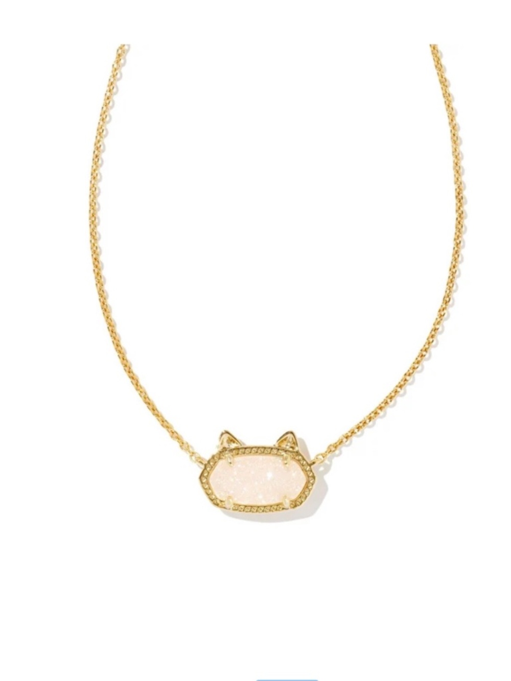 Kendra Scott Silver Elisa Cat Pendant Necklace Gold Iridescent Drusy
